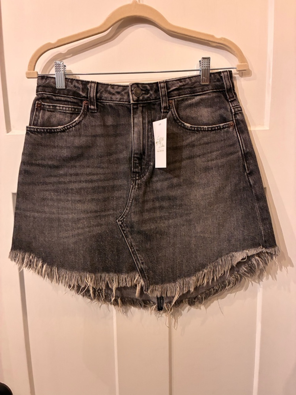 We The Free Black Washed Denim Jean Skirt